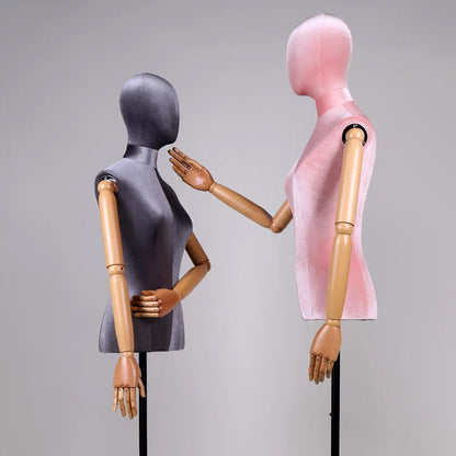 Premium Velvet Female Mannequin Torso with Articulated Mechanical Arms – Two-Tone Luxury Dress Form for Bridal & Boutique Display