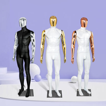 Premium Matte Black & Gold Electroplated Male Mannequin - Full Body Display for High-End Retail