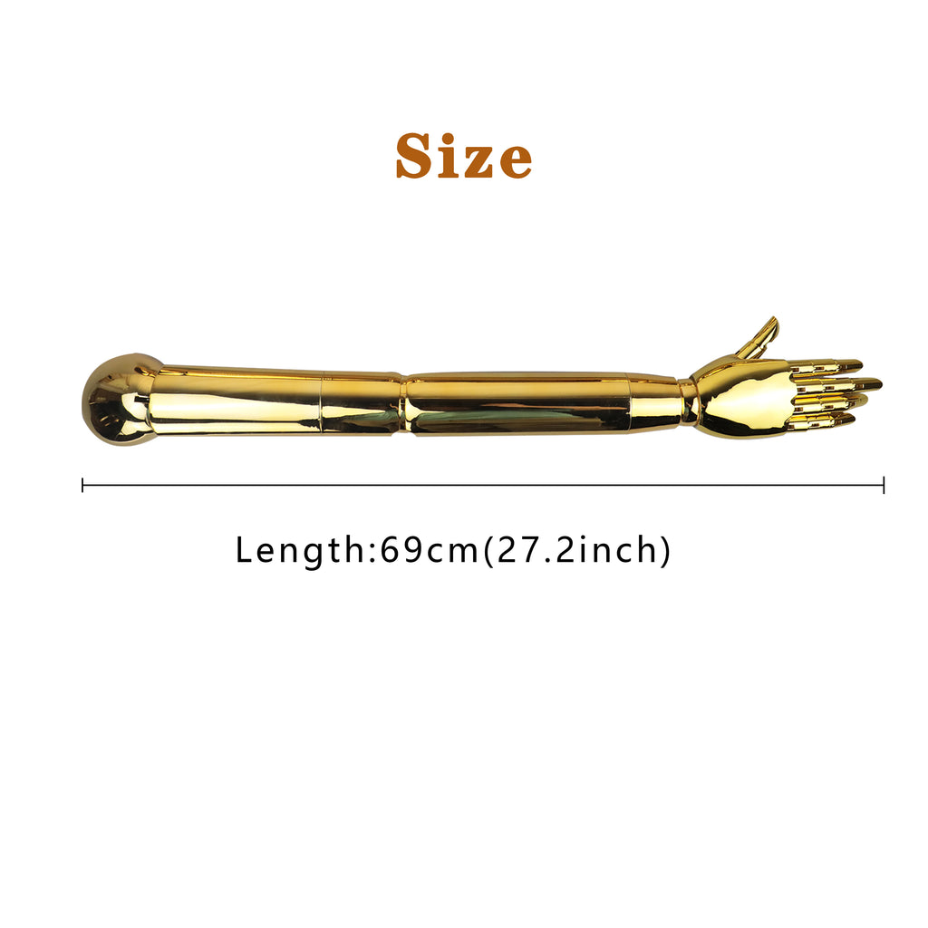Jelimate Gold Chrome Hand Mannequin – Plug-In Arm with Moveable Finger Joints for Jewelry & Fashion Display
