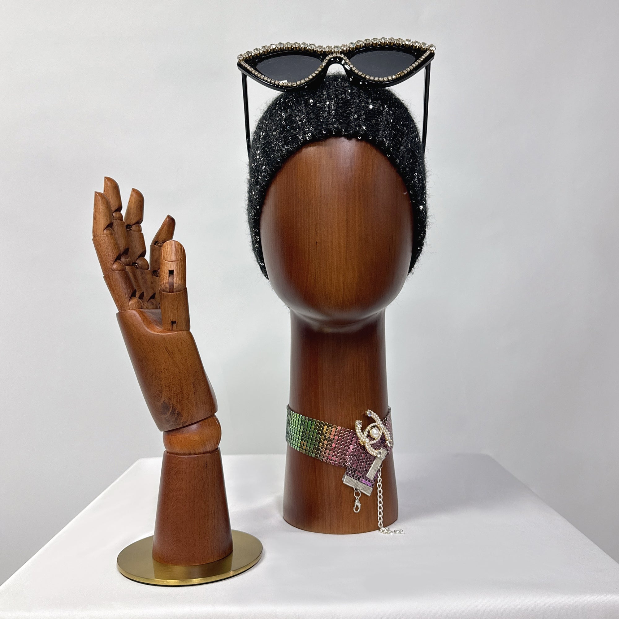 Jelimate Brown Wooden Mannequin Head Form Hat Display Head,Wood Head Mannequin For Hat Display Stand,Headband Wig Sunglasses Display Head Model