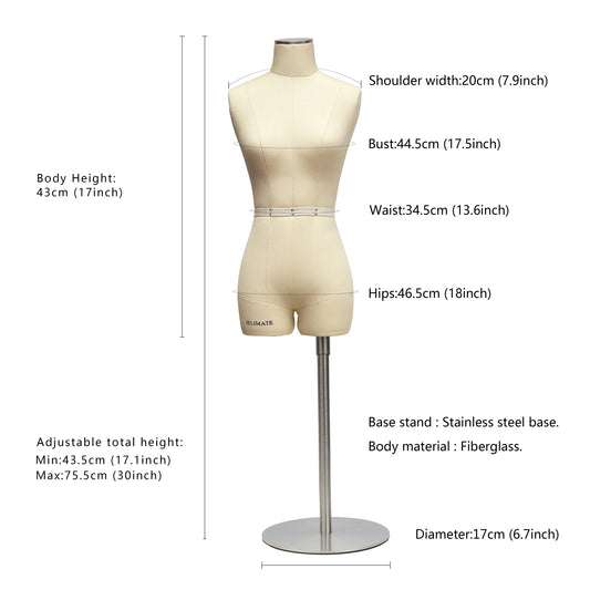 JELIMATE Half Scale Female Dress Form - Adjustable 1:2 Mini Sewing Mannequin(Size 8 Not Full Size)