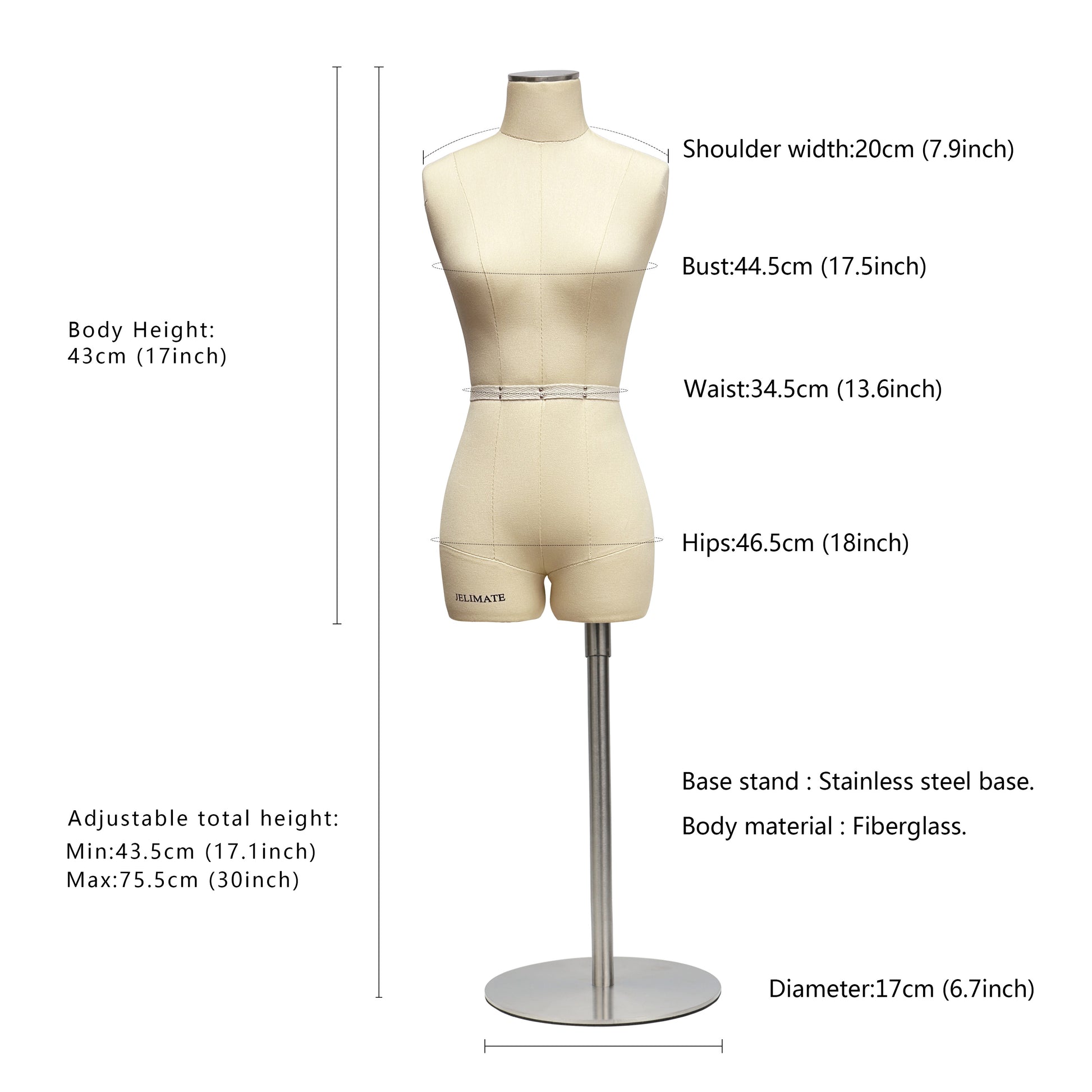 Size 8 Dress Form - Half Scale Sewing Mannequins for Fashion Pattern | JELIMATE Size 8 Dress Form - Half Scale Sewing Mannequins for Fashion Pattern | JELIMATE