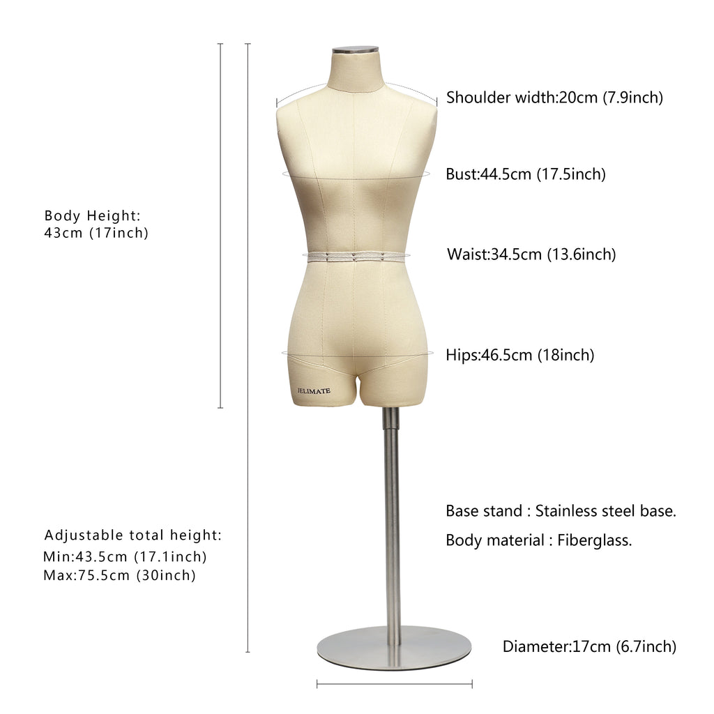 Half Scale Dress Form - Sewing Mannequin for Fashion Pattern Design  (Size 8)