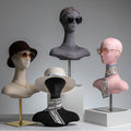 Velvet Mannequin Head with Shoulders & Gold Base for Wigs, Hats & Jewelry