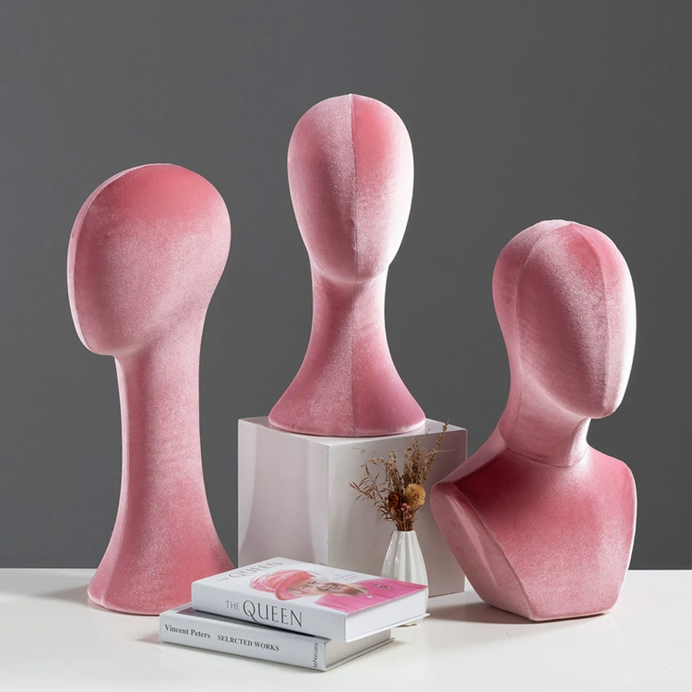 Flocked Mannequin Head Display Stand - Wig Hat Jewelry Holder with Pin-Insertable Surface