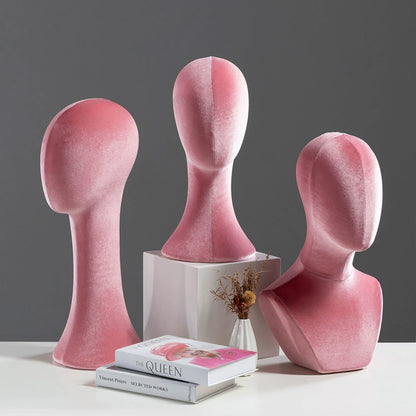 Flocked Mannequin Head Display Stand - Wig Hat Jewelry Holder with Pin-Insertable Surface