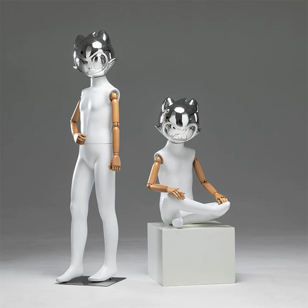 JELIMATE Kids Full Body Mannequin Chrome Anime Cat Head Children Clothing Display