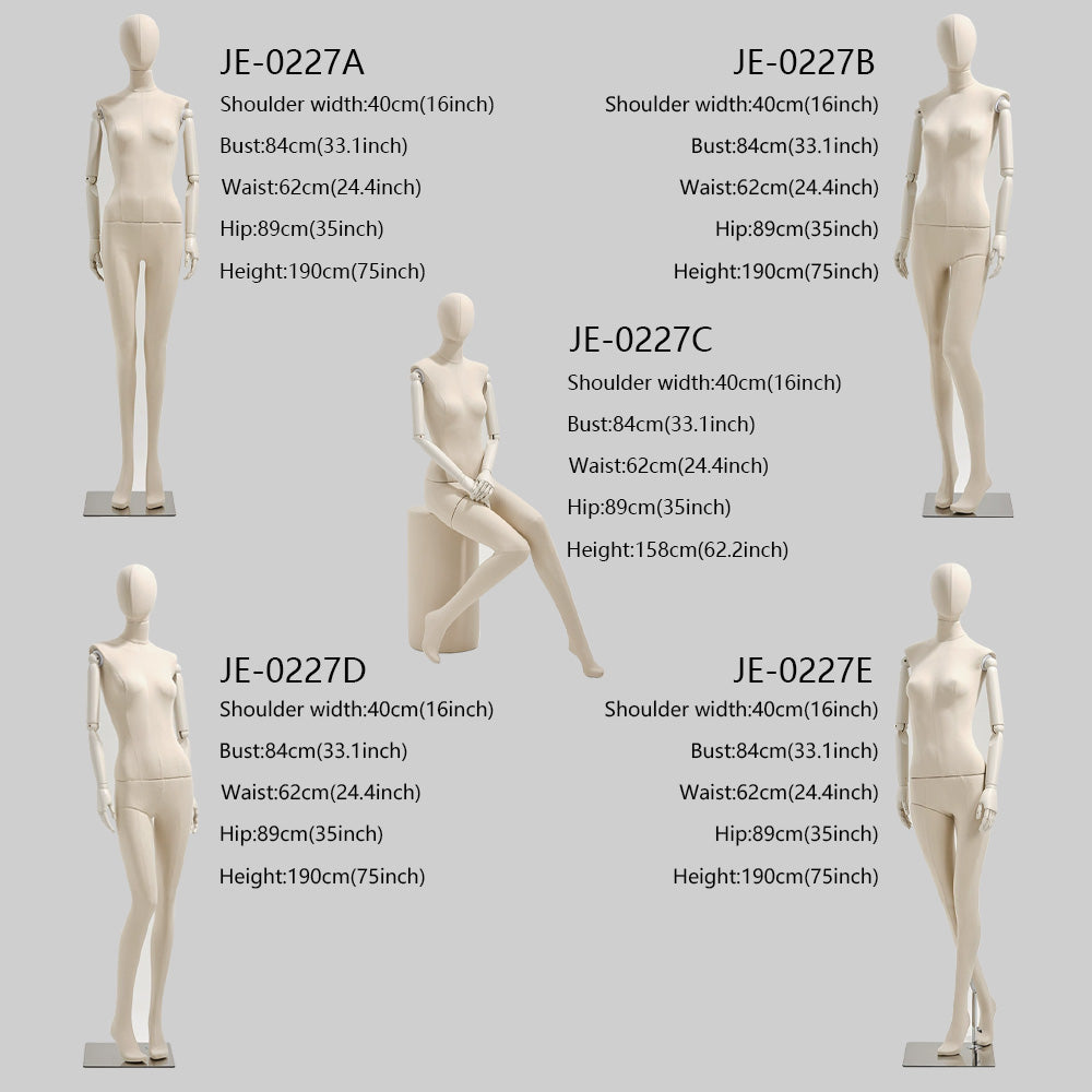 Jelimate Luxury Female Velvet Display Mannequin Full Body,Fabric Wrapped Grey White Dress Form With Wooden Arms,Women Dress Form Clothing Display Model