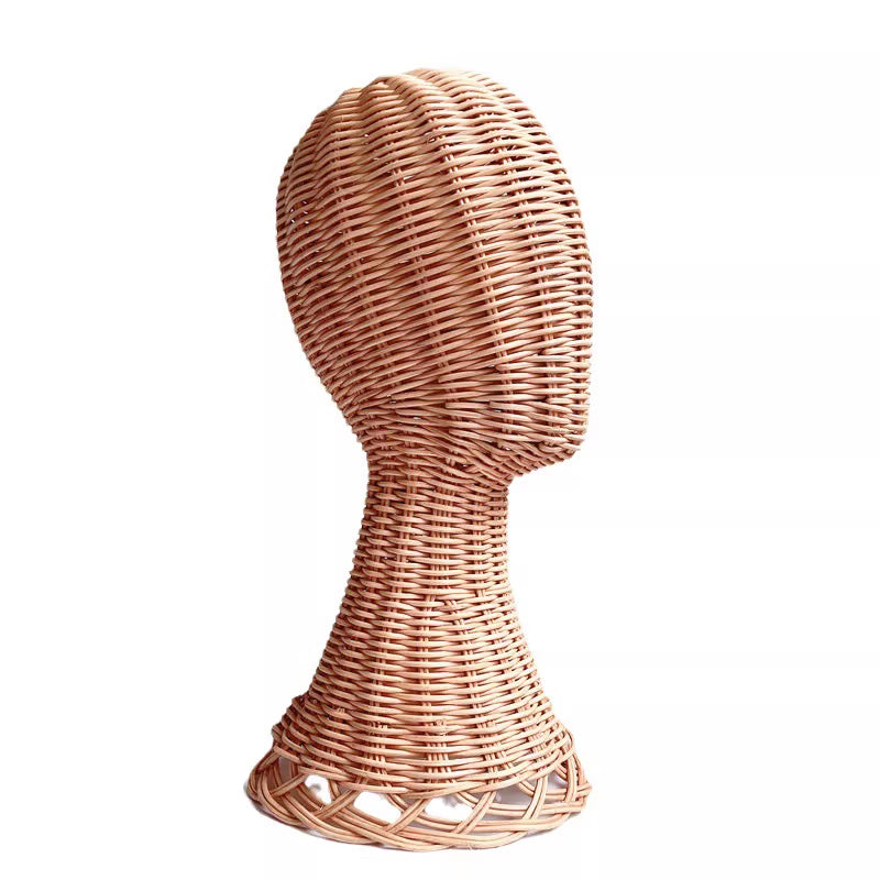 Handwoven Rattan Head Mannequin - Natural Woven Hat & Wig Display