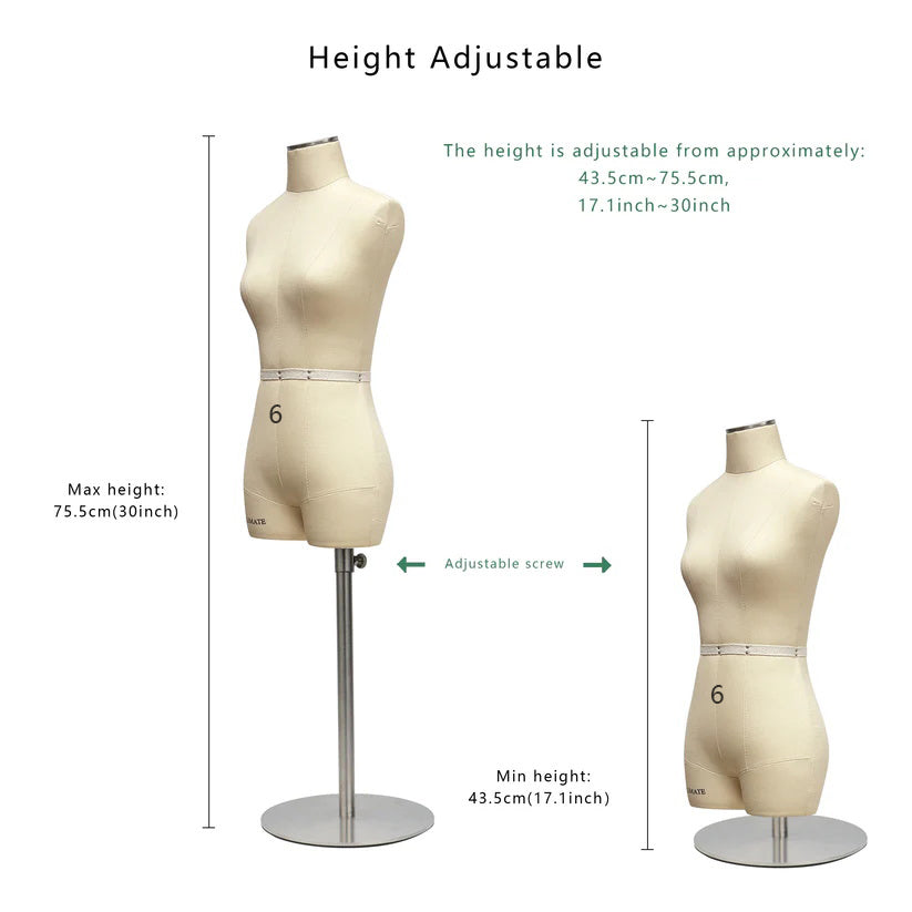 JELIMATE Half Scale Dress Form - 1:2 Miniature Mannequin (Size 6) for Fashion Designers & Schools