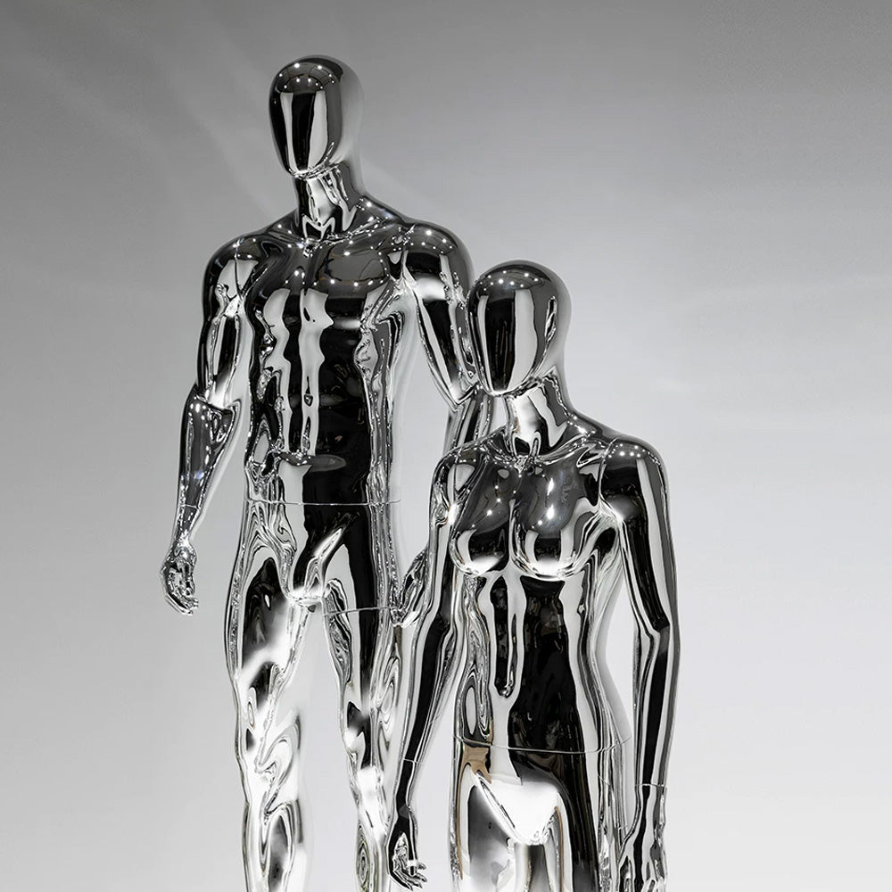 JELIMATE Mirror Silver Full Body Mannequin, Electroplated Male & Female Window Display