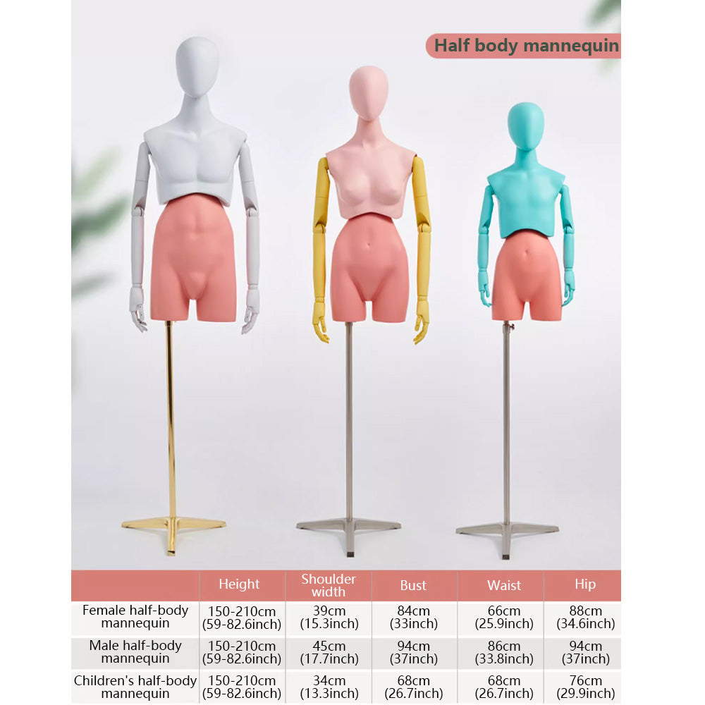 Premium Modern Mannequin Torso - Flexible Rotating Waist & Articulated Wooden Arms - Male, Female & Child Models