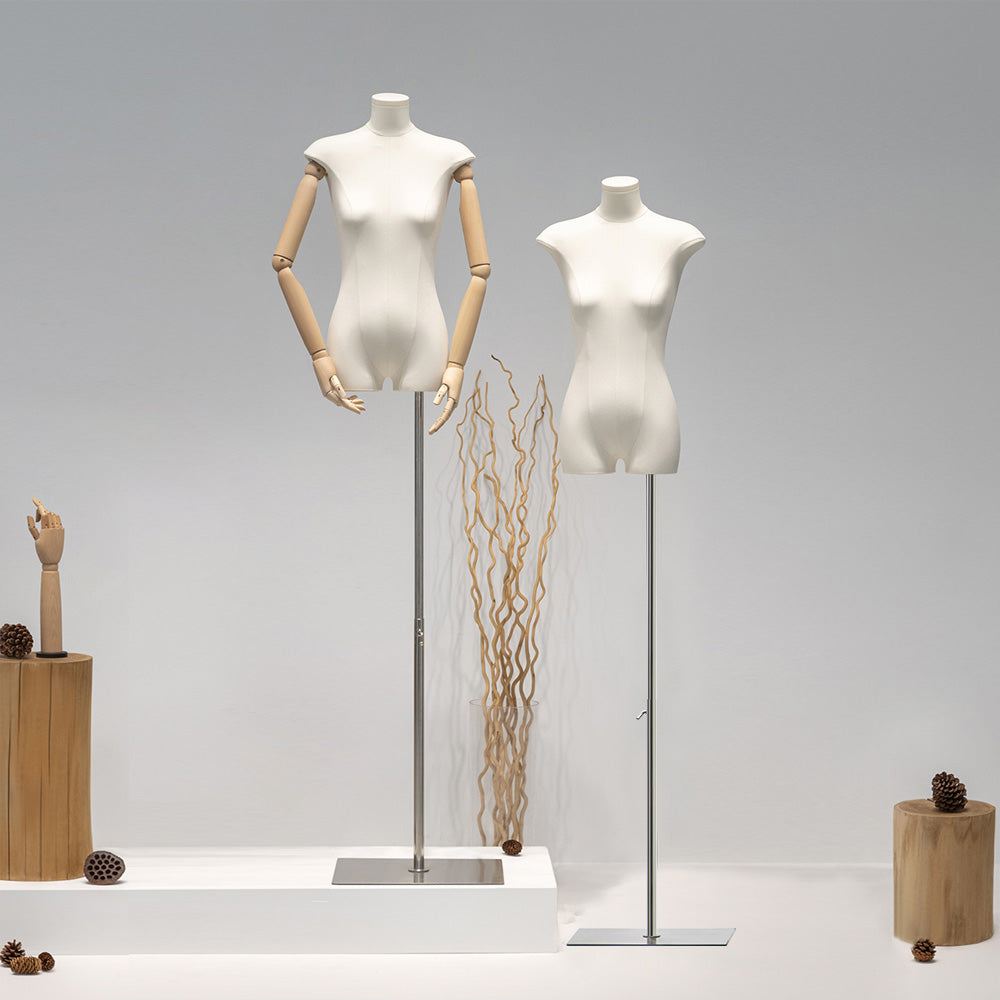 Jelimate Female Mannequin Torso with Head & Wooden Arms | Half Body Dress Form for Clothing Display