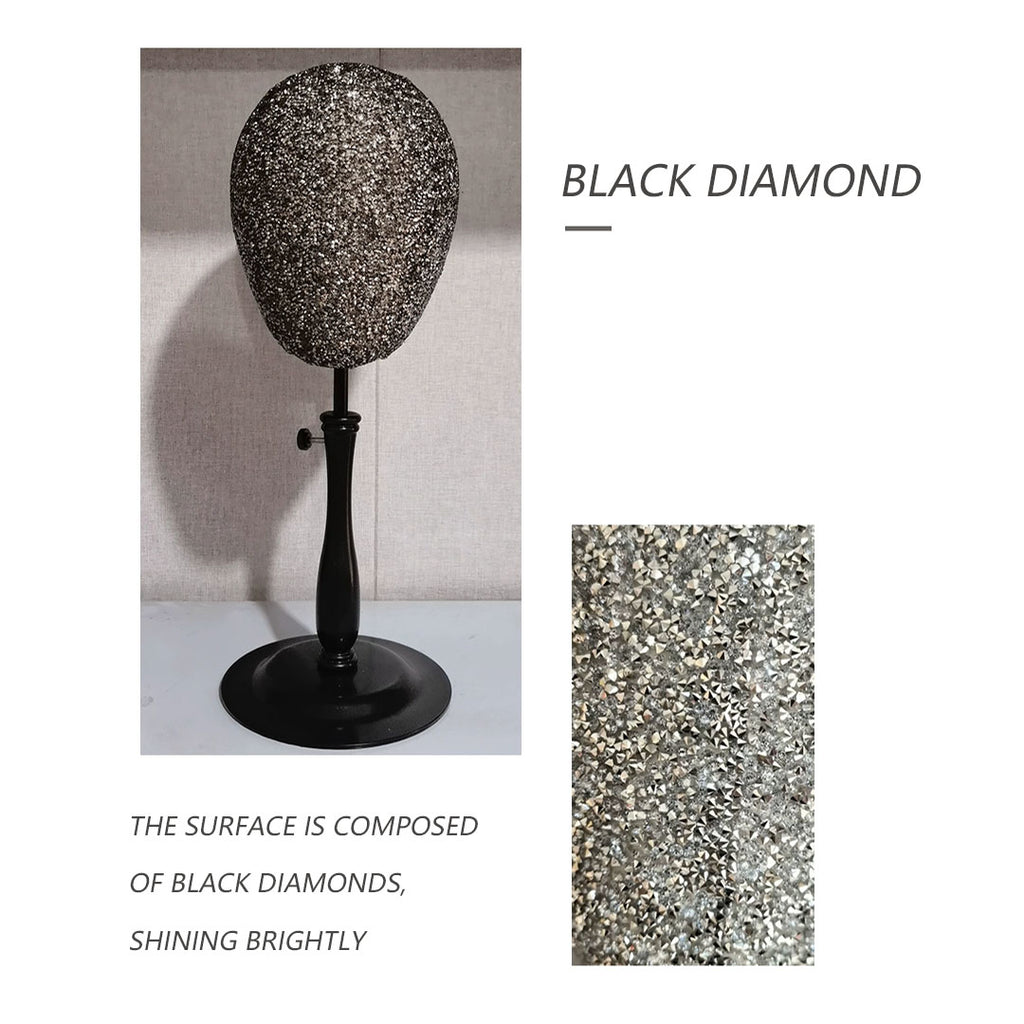 JELIMATE Glitter Diamond Wig Stand, Pinnable Sparkle Mannequin Head for Window Display