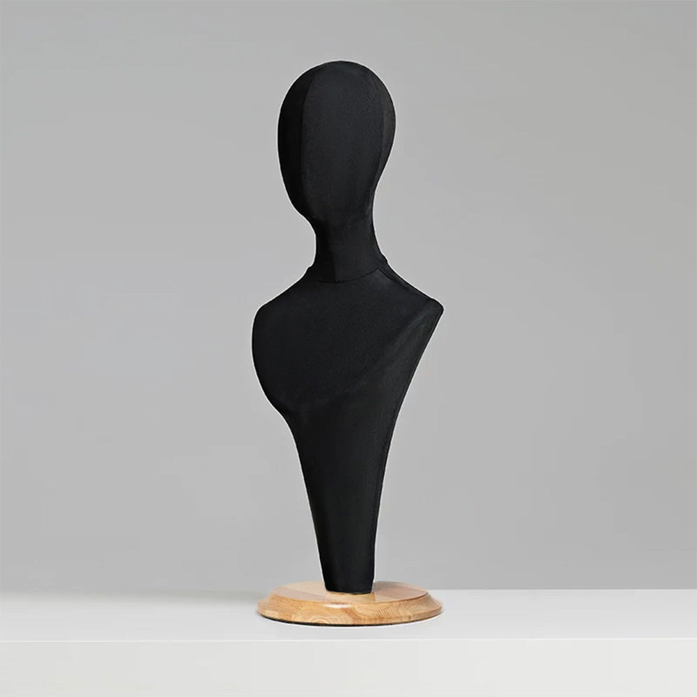 JELIMATE Fabric Mannequin Head Stand with Wood Base for Hat Wig Jewelry Display