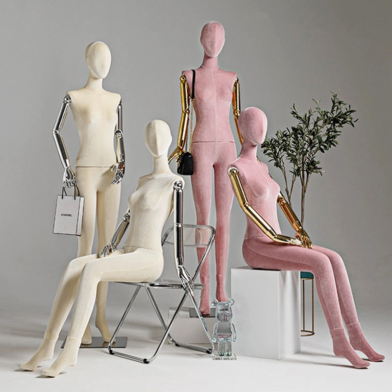 Jelimate Clothing Store Female Full Body Mannequin,Wedding Dress Mannequin Flat Shoulder Model,Colorful Velvet Dress Form Manikin Head Wooden Arms