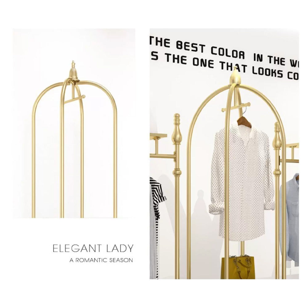 JELIMATE Gold Clothing Display Rack for Boutique – Single & Double Rod Stand