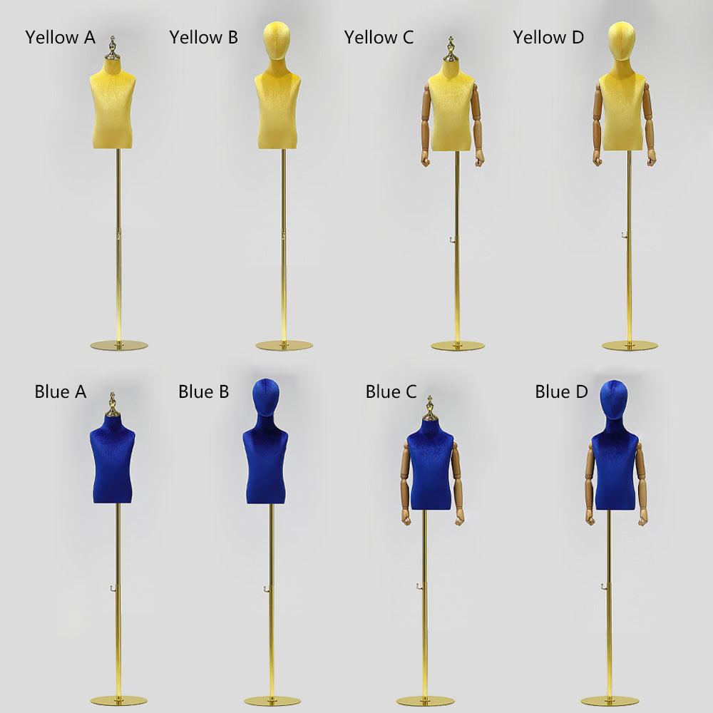 Jelimate Child Half Body Mannequin, Colorful Velvet Torso With Wooden Arms, Window Display Kid Model