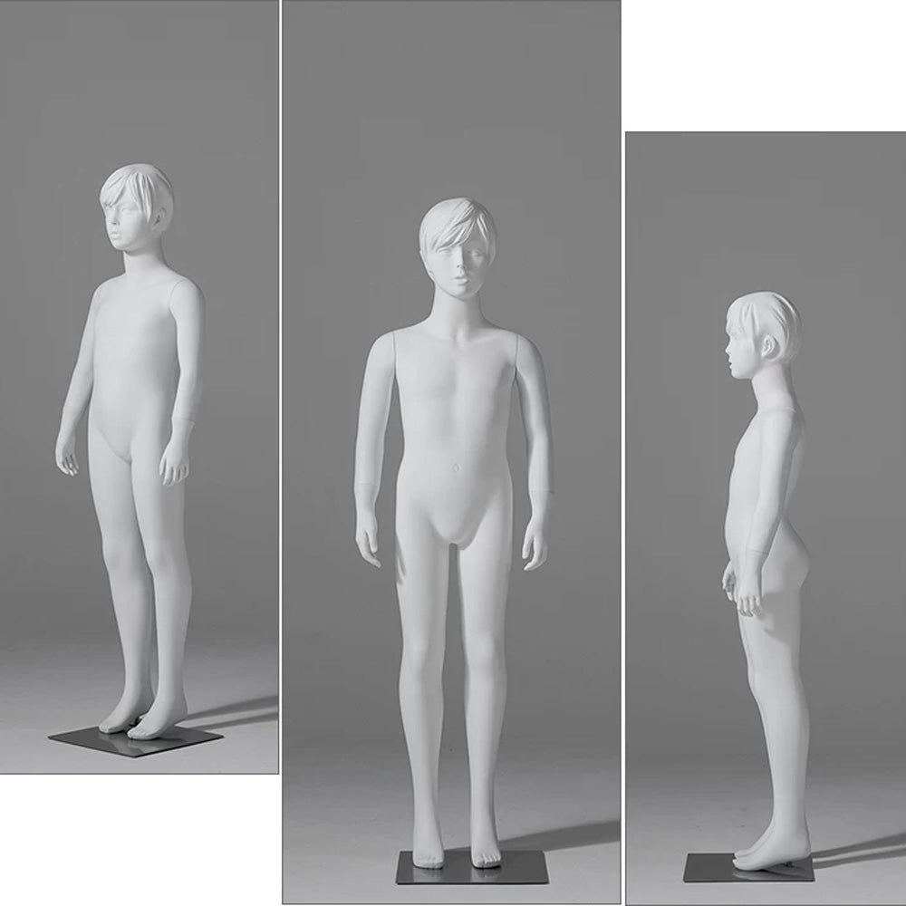 JELIMATE Child & Teen Full Body Mannequin with Face | Matte White Kids Display