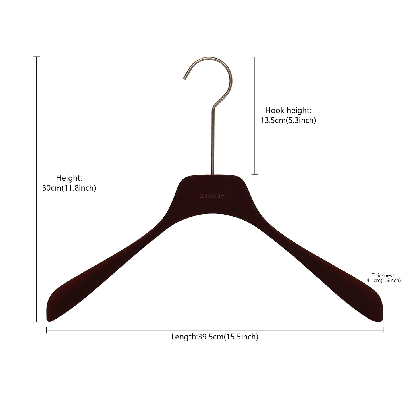 Custom Logo Velvet Clothes Hanger - Dark Brown Non-Slip Design with Long Round Hook | JELIMATE