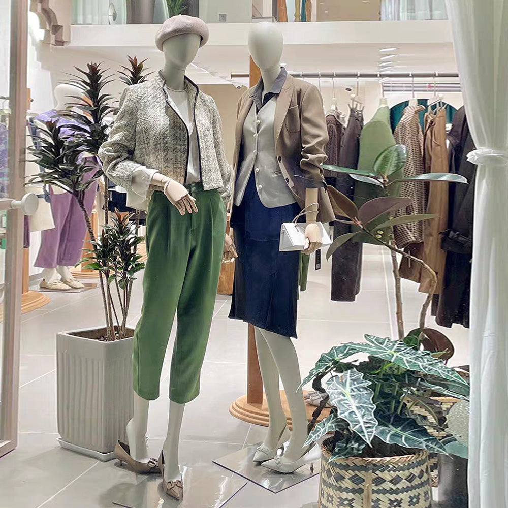 Jelimate Women Clothing Store Full Body Mannequin With Wooden Arms,Velvet Mannequin Female Dress Form,Standing Sitting Pose Clothing Display Model