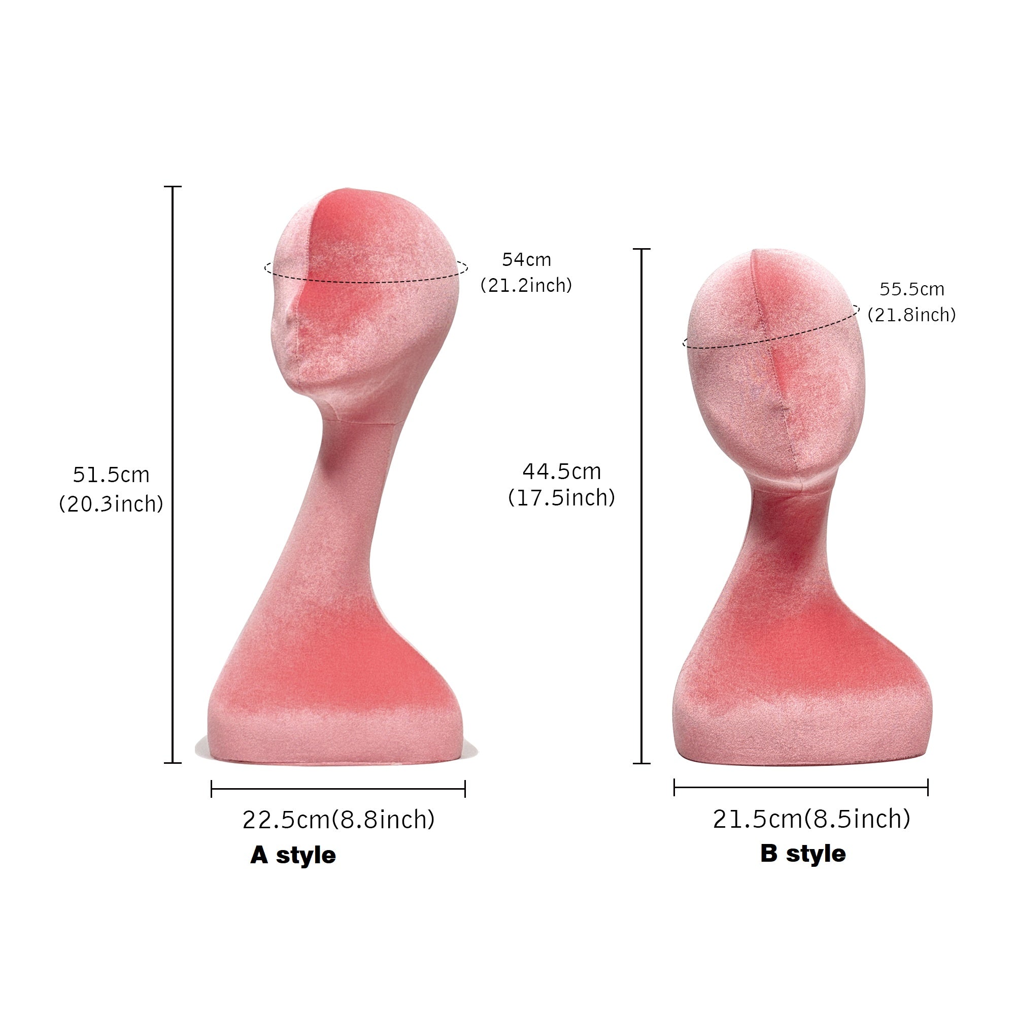 Jelimate Female Mannequin Head Dress Form Manikin,Long Neck Pink Velvet Mannequin Head for Wigs Jewelry Display Stand,Hat Display Head Mannequin Headphone Stand Sunglasses Display Holder