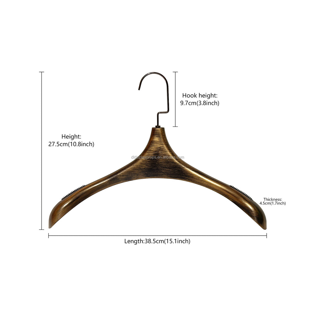 Vintage Black Gold Hand-Brushed Metal Clothes Hanger - Custom Logo Textured Finish for Suits & Coats