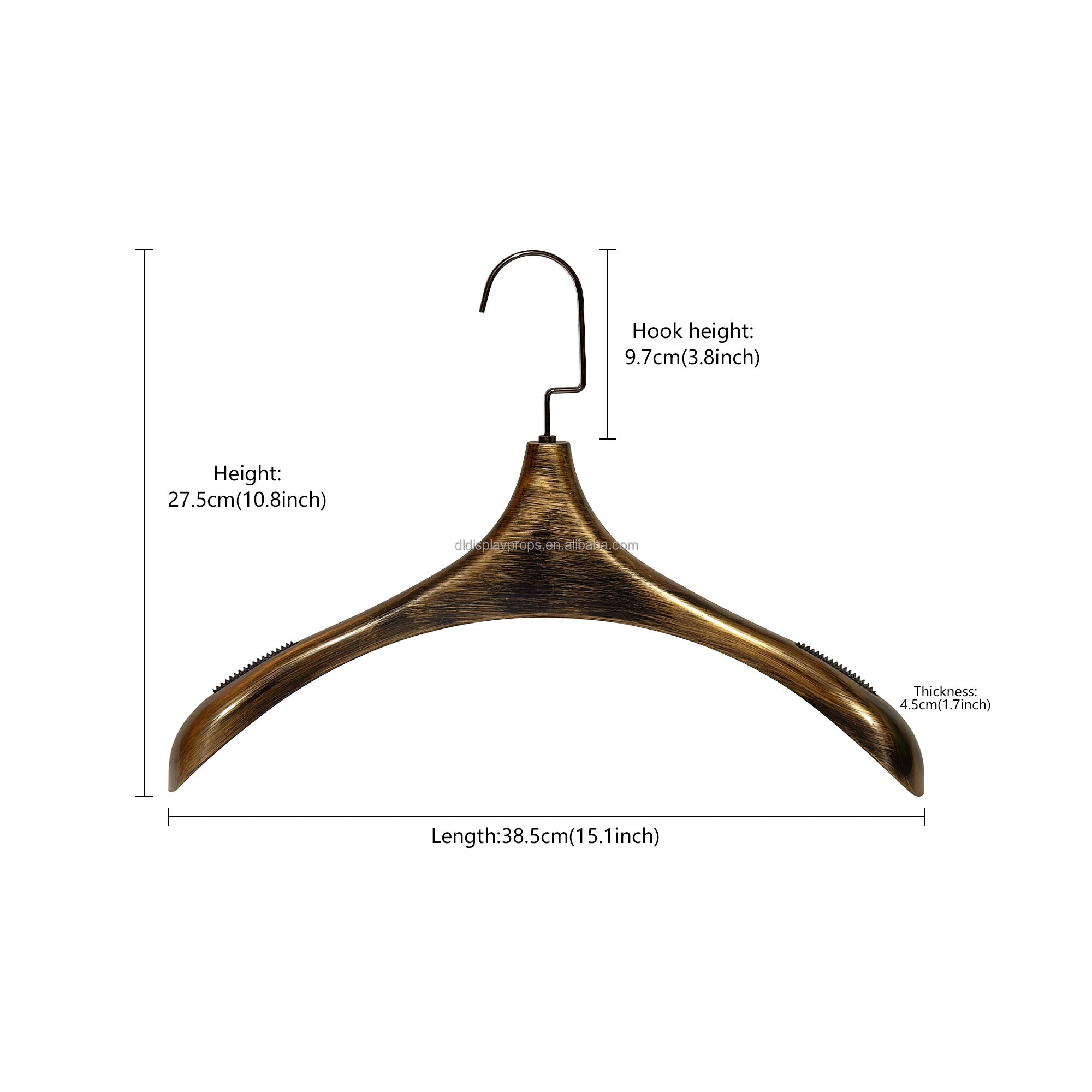Vintage Black Gold Hand-Brushed Metal Clothes Hanger - Custom Logo Textured Finish for Suits & Coats