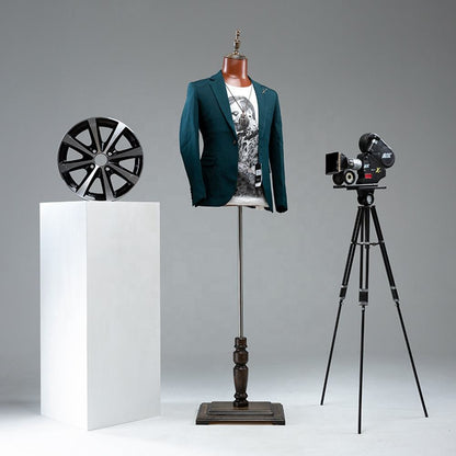 Professional Brown Male Mannequin Torso with Leather Finish - Half Body Display Form with Wooden Base for Retail Stores