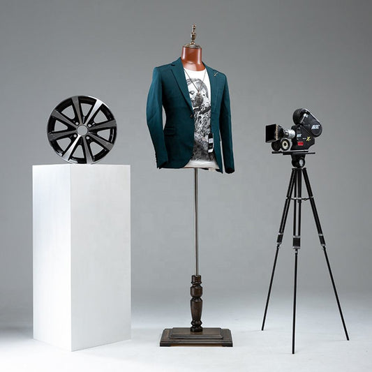 Professional Brown Male Mannequin Torso with Leather Finish - Half Body Display Form with Wooden Base for Retail Stores