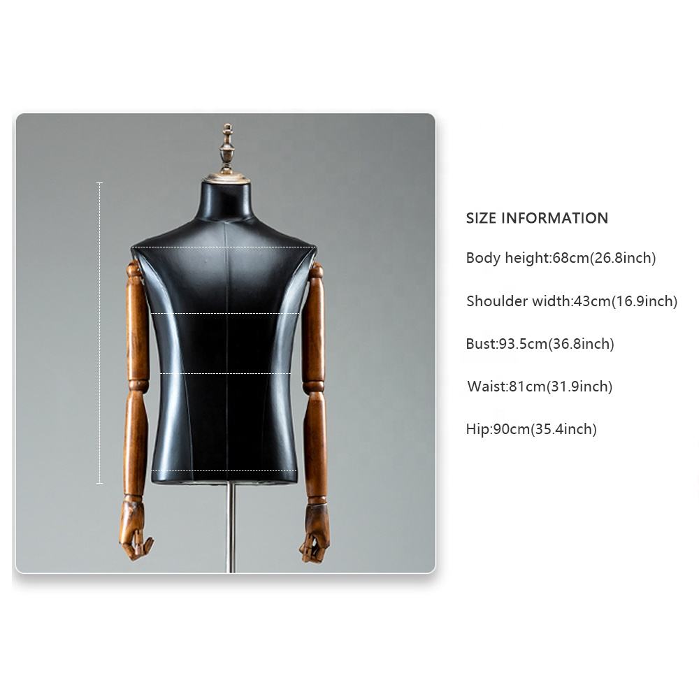 Professional Brown Male Mannequin Torso with Leather Finish - Half Body Display Form with Wooden Base for Retail Stores