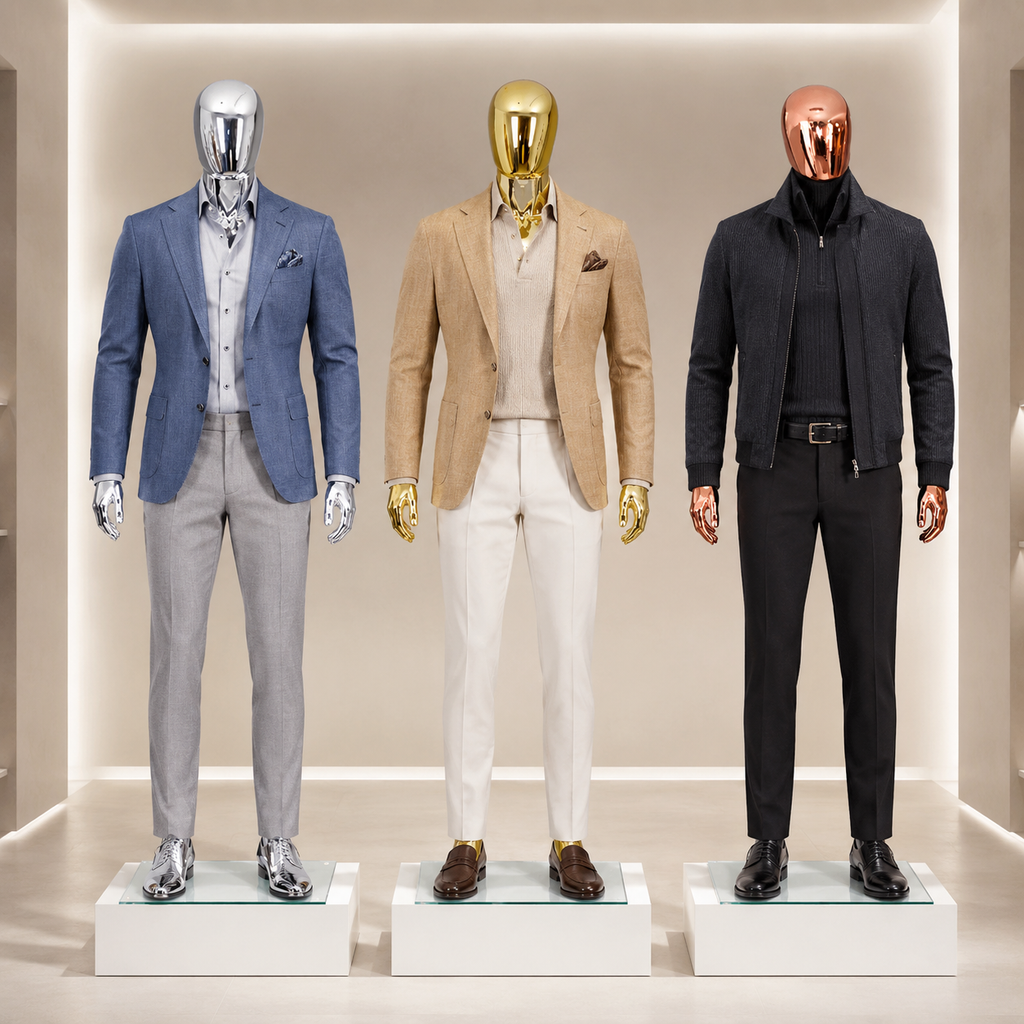 Professional Male Mannequin - Electroplated Display with Rotating Head