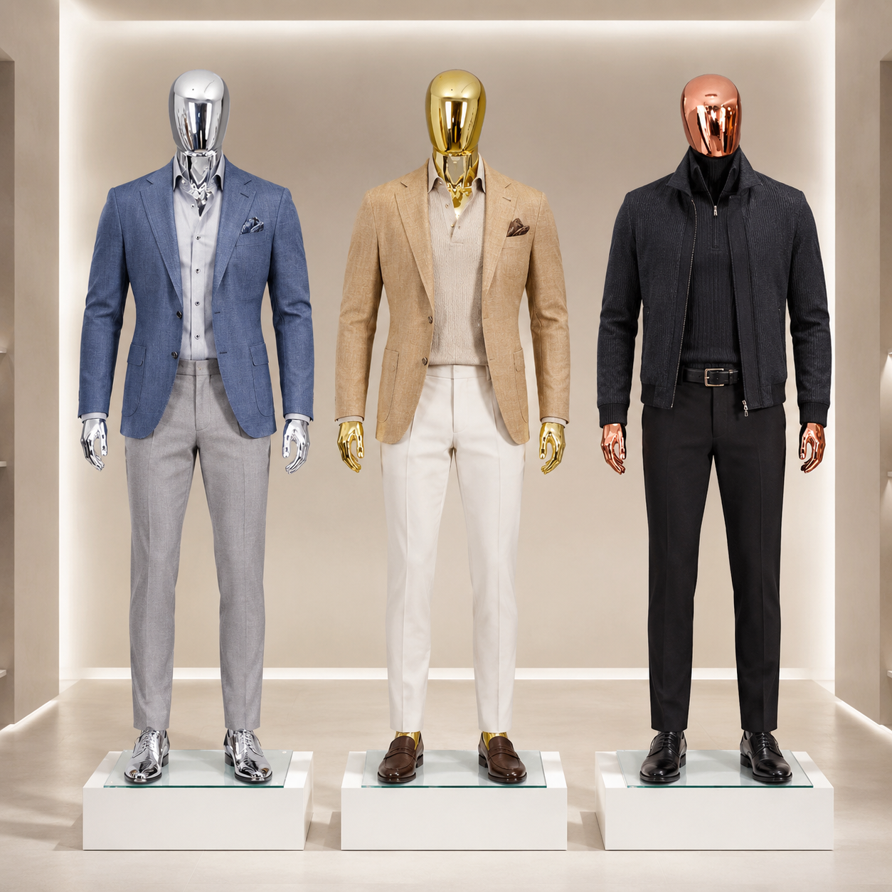 Professional Male Mannequin - Electroplated Display with Rotating Head