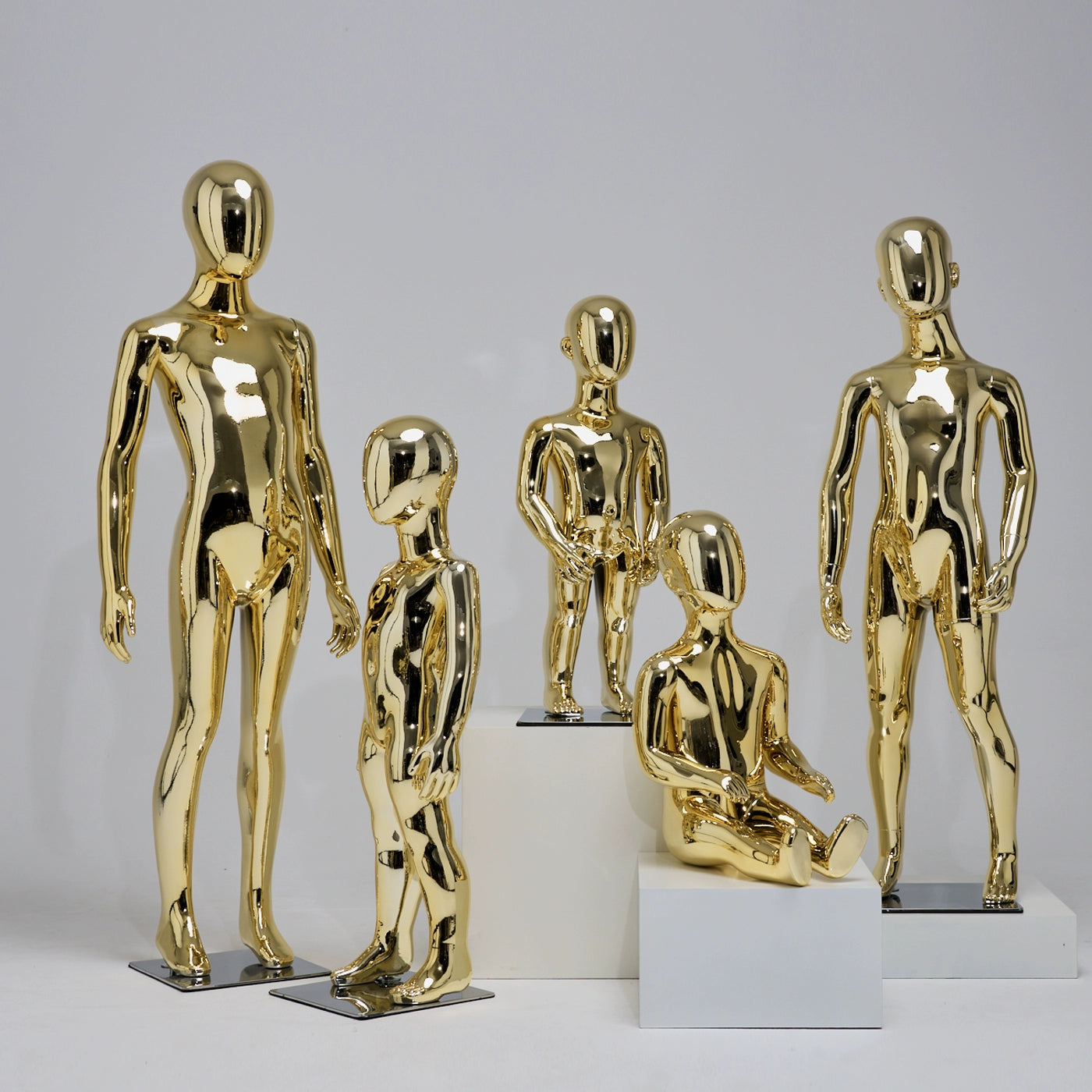 Luxury Gold Kids Mannequin Display | Mirror Finish Child Full Body Window Display Mannequin | JELIMATE