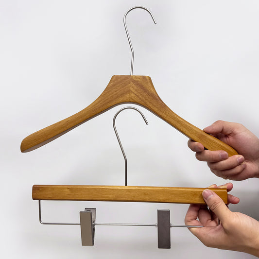 Vintage Brown Flat-Top Wooden Hanger - Custom Logo Available for Suits & Coats