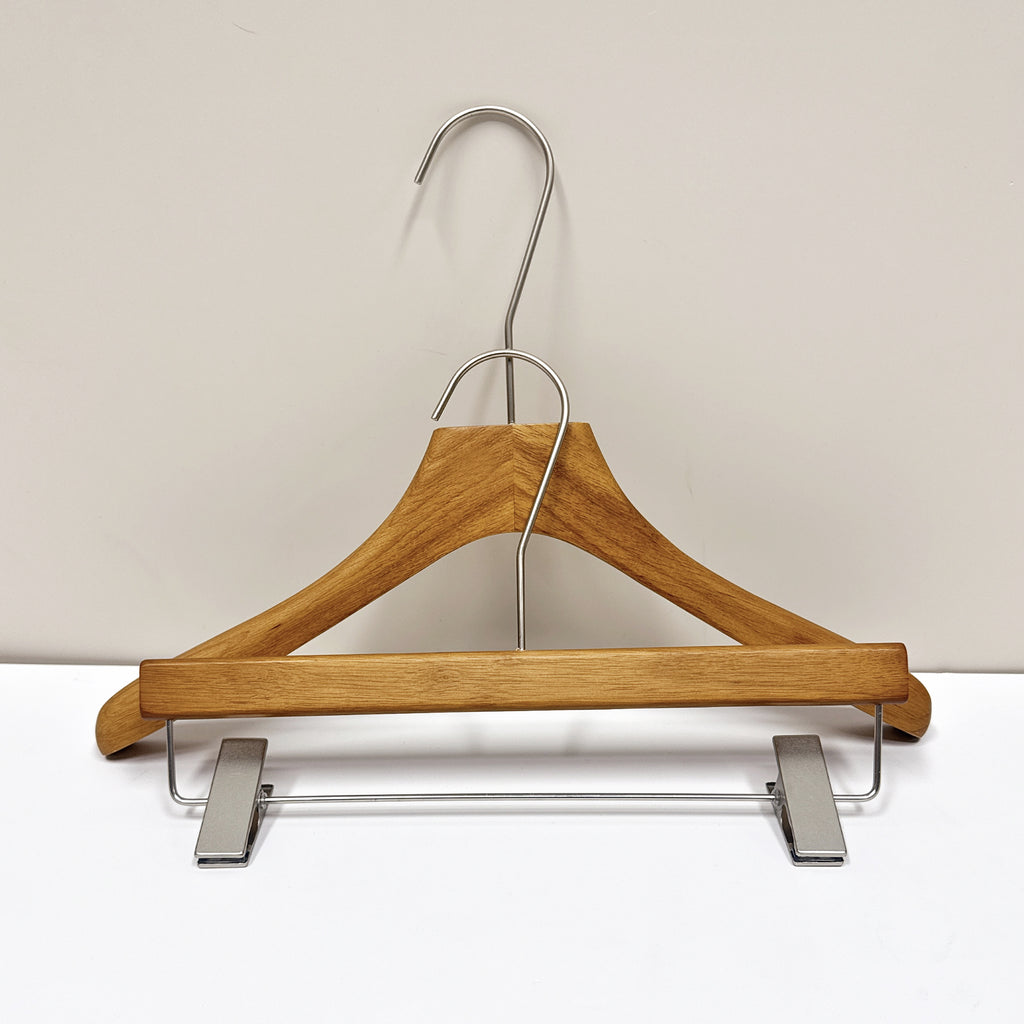 Vintage Brown Flat-Top Wooden Hanger - Custom Logo Available for Suits & Coats