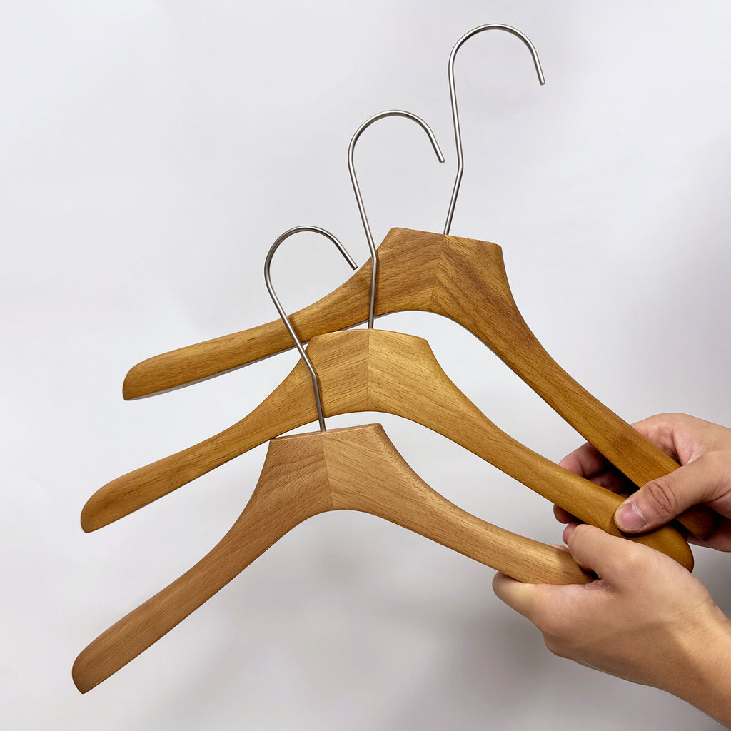 Vintage Brown Flat-Top Wooden Hanger - Custom Logo Available for Suits & Coats