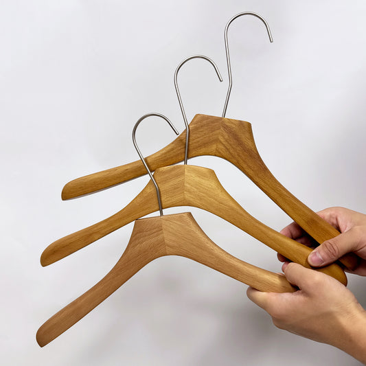 Vintage Brown Flat-Top Wooden Hanger - Custom Logo Available for Suits & Coats