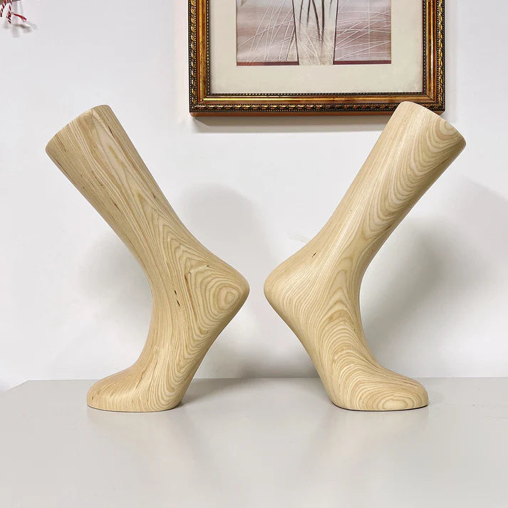 Solid Wood Foot Mannequin - Natural Wood Grain Display Stand | JELIMATE