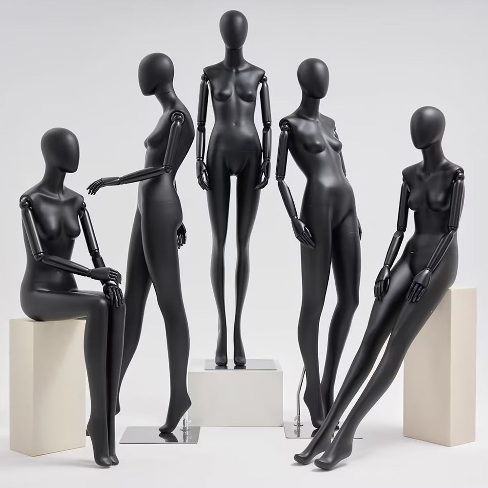 JE-0181 matte black female articulated mannequin standing and sitting poses full collection