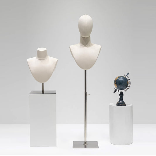 JELIMATE Bamboo Linen Jewelry Display Bust – Floor & Tabletop Necklace Stand for Window Accessories Showcase