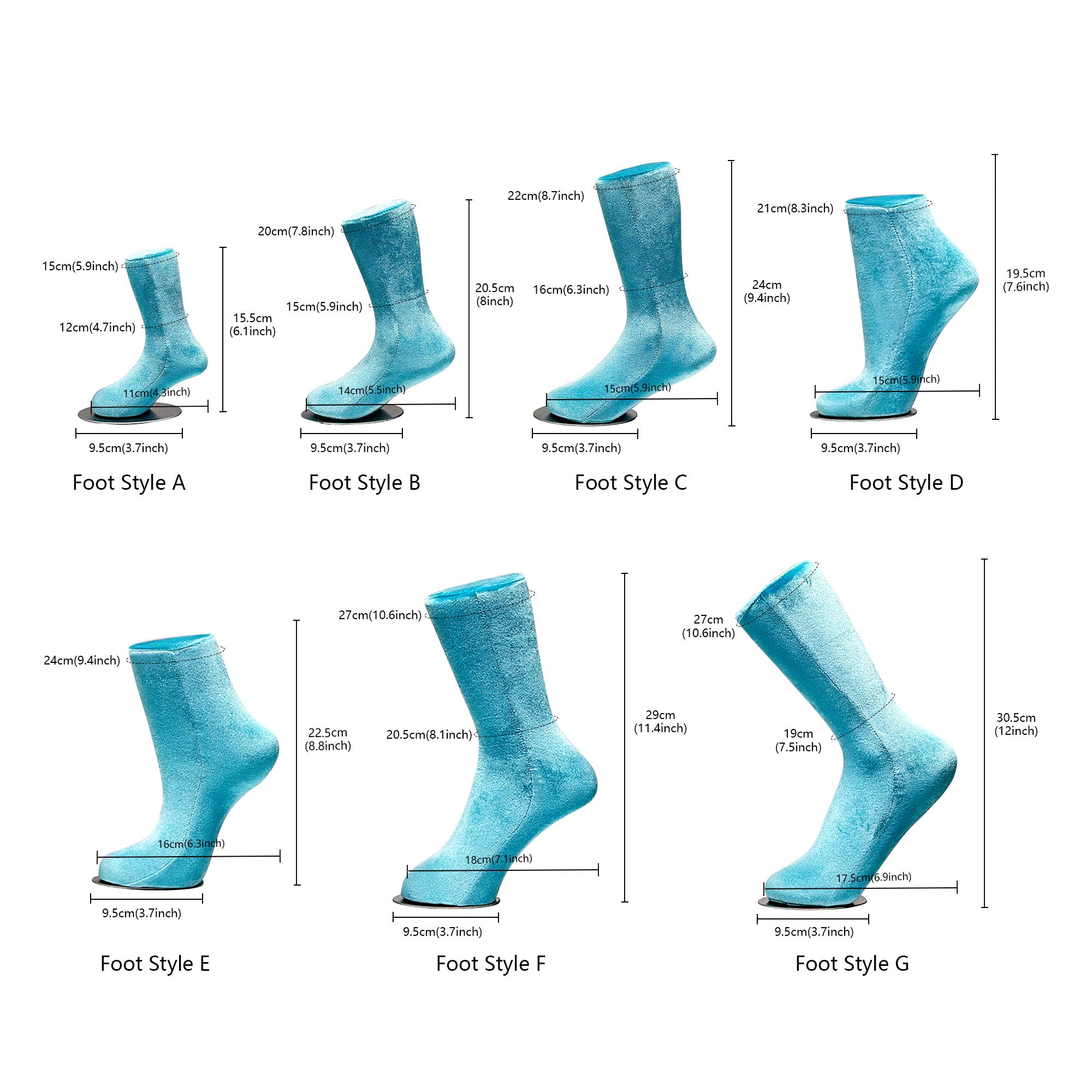 JELIMATE Blue Velvet Female Foot Mannequin – Sock/Anklet/Shoe Display Stand