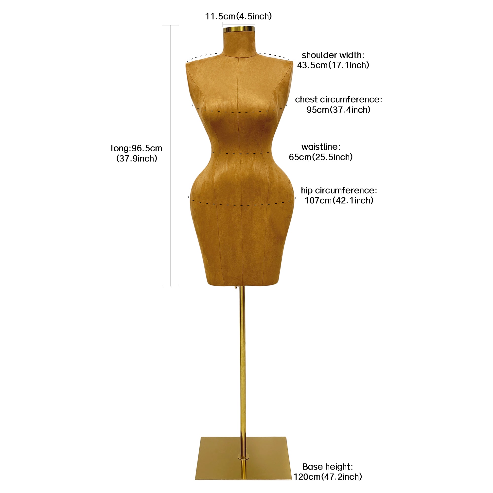 Maniquí de torso femenino sin cabeza JELIMATE: maniquí de fibra de vidrio y ante marrón para exhibición de ropa y boutiques.