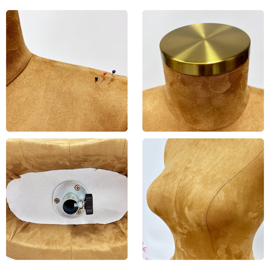 Maniquí de torso femenino sin cabeza JELIMATE: maniquí de fibra de vidrio y ante marrón para exhibición de ropa y boutiques.