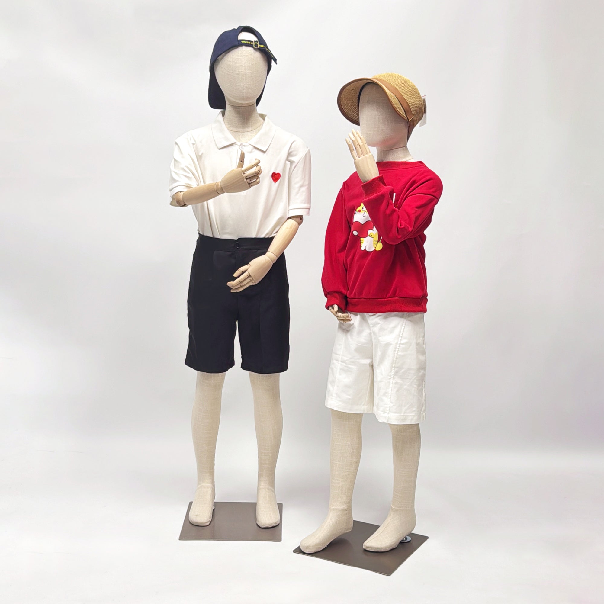JELIMATE Kids Mannequin Full Body Child Dress Form – Bamboo Linen Fabric Display Model with Adjustable Wooden Arms for Clothing/Boutique/Window/Retail Showcase