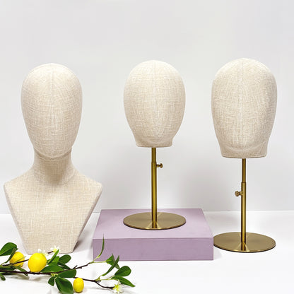JELIMATE Linen Mannequin Head with Adjustable Stand – Bamboo Fabric Display for Wigs/Hats & Jewelry
