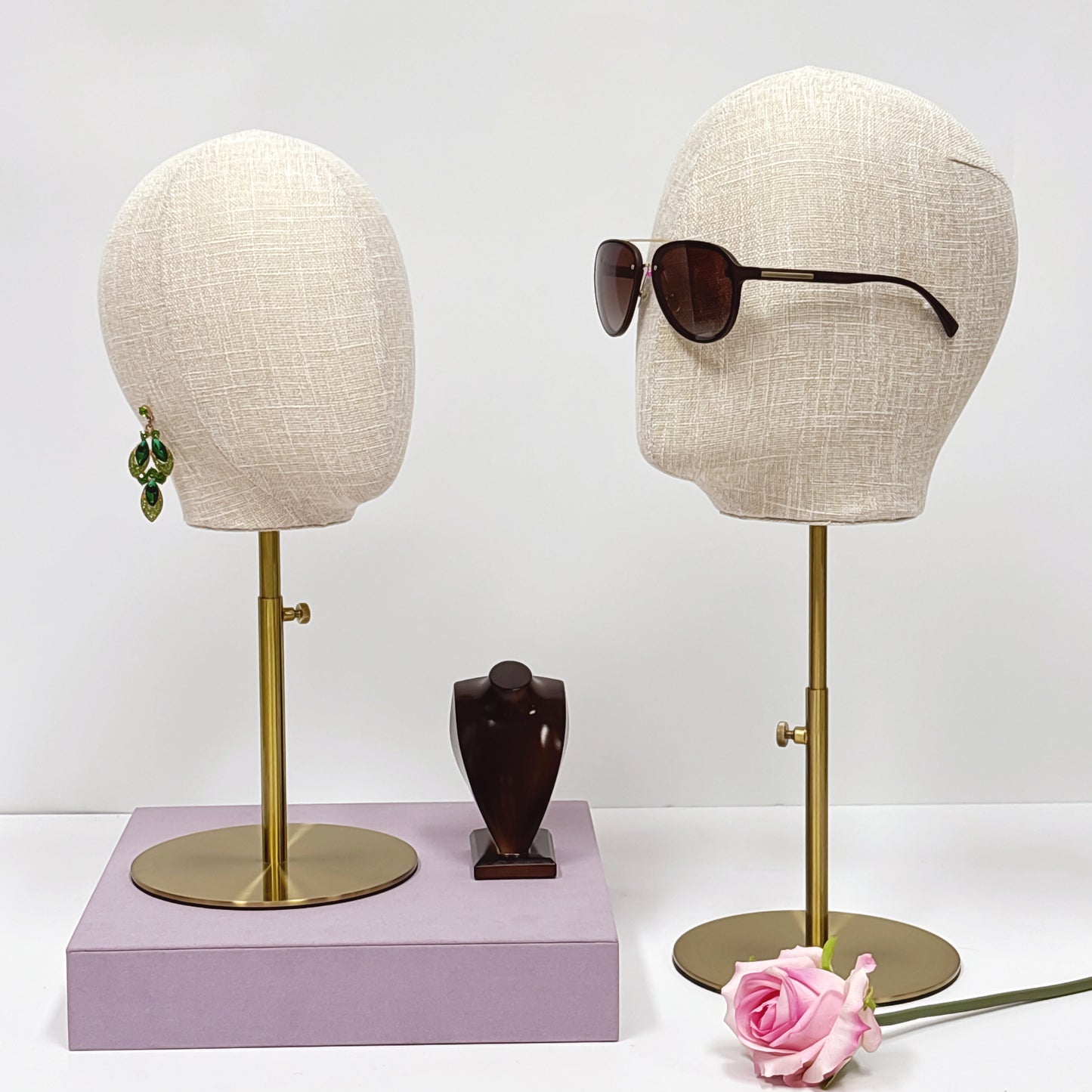 JELIMATE Linen Mannequin Head with Adjustable Stand – Bamboo Fabric Display for Wigs/Hats & Jewelry