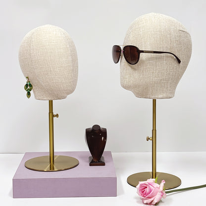 JELIMATE Linen Mannequin Head with Adjustable Stand – Bamboo Fabric Display for Wigs/Hats & Jewelry