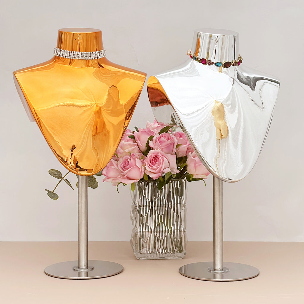 Jelimate Electroplated Fiberglass Jewelry Display Bust Gold & Silver Mannequin Stand for Necklace & Scarf