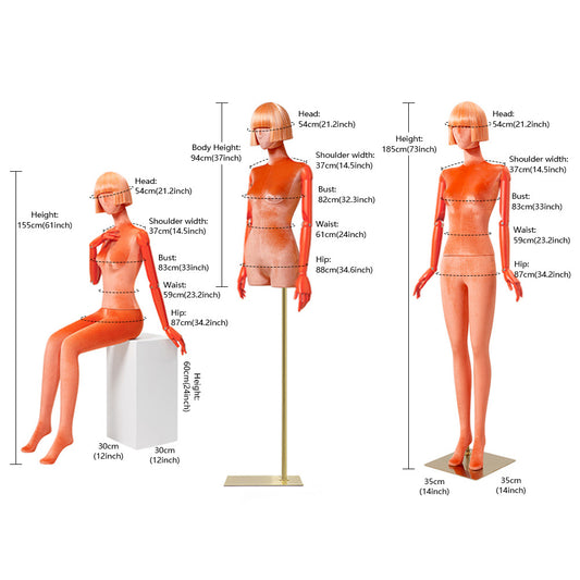 Jelimate Luxury Female Velvet Mannequin – Full & Half Body with Wooden Arms for Boutique Display